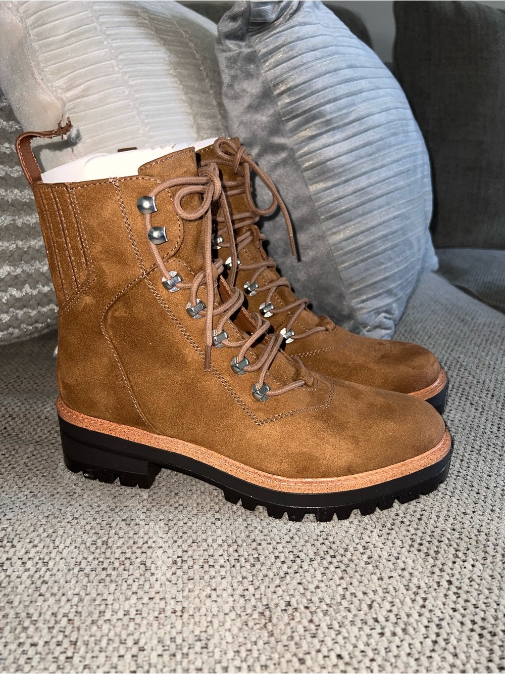 Women's Tan Suede Lace-Up Boots